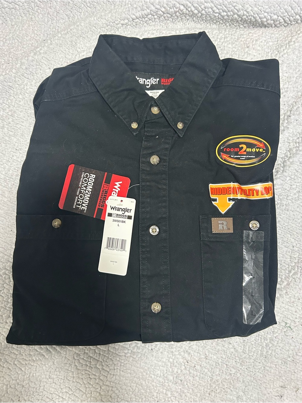 Wrangler Black Long Sleeve Button-Down Shirt with Logo Patches